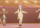 a group of anime characters dancing on a stage .