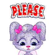 a cartoon rabbit with pink bows on her ears is asking for a please