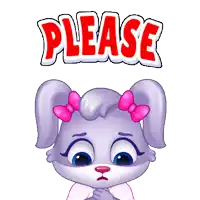 a cartoon rabbit with pink bows on her ears is asking for a please