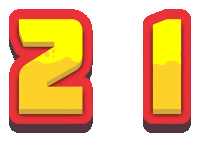 the number 21 is yellow and red with a shadow