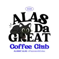 the logo for alas da great coffee club has a black cat on it
