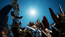 a person holding a sword in front of a full moon in a video game