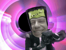 a man in a frankenstein costume is smiling