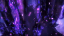 a close up of a person 's face with purple and blue lights coming out of it .
