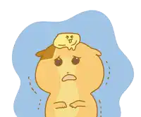 a cartoon drawing of a hamster with a yellow object on its head