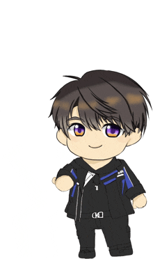 a chibi drawing of a boy with the number 1 on his shirt