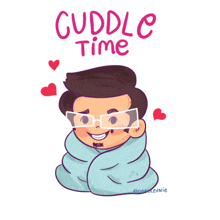 a cartoon of a man wrapped in a blue blanket with the words cuddle time written above him