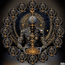 a painting of a man surrounded by circles with pixiz written in the bottom right corner