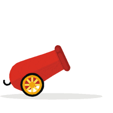 a cartoon illustration of a cannon shooting a bomb