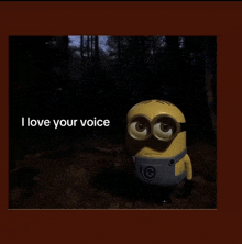 a picture of a minion with the words i love your voice above it