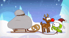 Flying The Sleigh Red Nose Reindeer GIF - Flying The Sleigh Red Nose Reindeer Om Nom GIFs