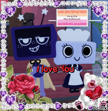 a picture of two cartoon characters with the words " i love you " on it