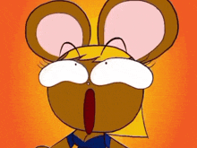 a close up of a cartoon mouse with a surprised look on her face .
