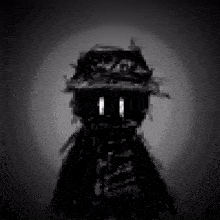 a black and white pixel art of a person wearing a hat and sunglasses .