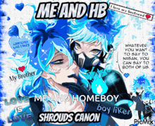 a picture of two anime characters with the words me and hb above them