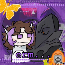 a cartoon of a girl and a monster with the word erm on the bottom