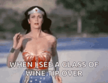 Wonder Woman Glass Of Wine Tip Over GIF - Wonder Woman Glass Of Wine Tip Over Running Fast GIFs