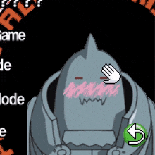 a pixel art drawing of a robot with a hand on his face