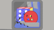 a cartoon drawing of a cube and a red circle