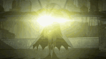 a black and white drawing of a bat with a yellow light behind it
