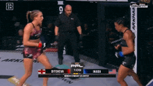 a boxing match between ditcheva and inaba is being shown on a television screen