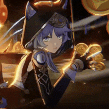 a girl in a hooded jacket is holding a bunch of coins .