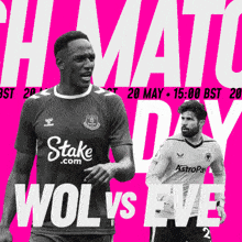 a poster for wolves vs eve with two soccer players