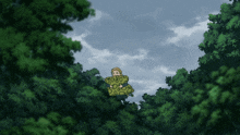 a person in a green blanket is flying through the air