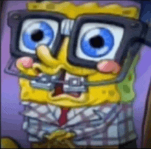 a cartoon of spongebob wearing glasses and a plaid shirt