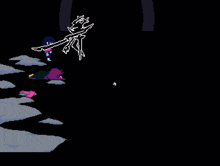 a group of cartoon characters are standing next to each other in a dark room in a video game .