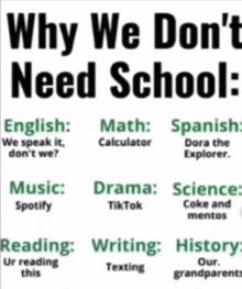 a poster that says why we don 't need school on it