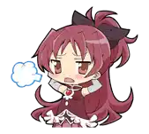 a cartoon of a girl with red hair and a bow on her head is making a funny face .