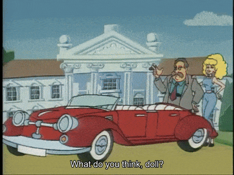 Gramps presents his car to a woman and then they all get hit by a stink bomb