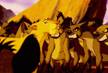 a group of cartoon hyenas are standing together