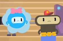 a cartoon monkey and a cloud with a pink bow