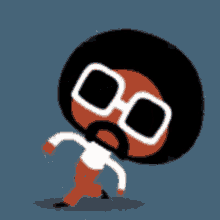 a cartoon character with glasses and a beard is walking on a blue surface .