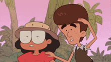 a cartoon drawing of a boy and a girl with the letter ii on their head