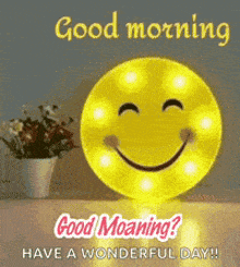a picture of a smiley face that says good morning and have a wonderful day