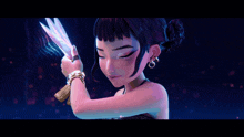 a cartoon girl is holding a knife in her right hand