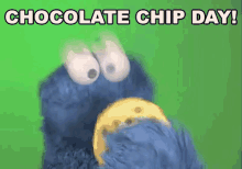 Happy Cookie Monster Loves Choc Chip Day GIF - Sesame Street Chocolate Chip Cookies Cookie Monster GIFs