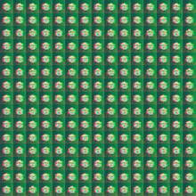 a grid of squares with a green background and white circles