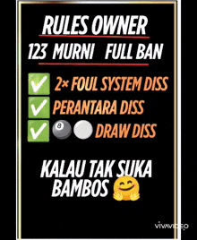 rules owner 123 murni full ban kalau tak suka bambos written on a black board