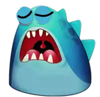 a blue cartoon character with a big mouth and sharp teeth