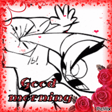 a picture of a cartoon character with the words good morning on it
