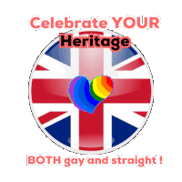 a british flag with a rainbow heart on it and the words " celebrate your heritage both gay and straight "