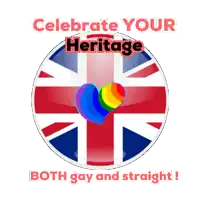 a british flag with a rainbow heart on it and the words " celebrate your heritage both gay and straight "
