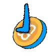 a cartoon drawing of a coin with a blue arrow pointing at it .