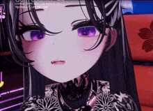 a close up of a girl 's face with purple eyes and the words control 5min 500 / 10 mins $ 100