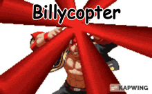 a pixel art of a man with the name billycopter