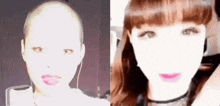 a woman with a shaved head and a woman with a shaved head are standing next to each other .